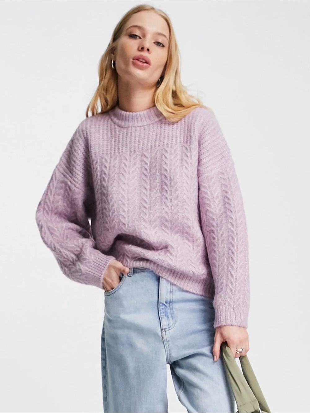Topshop Lilac Mixed Stitch Cable Crew Neck Sweater